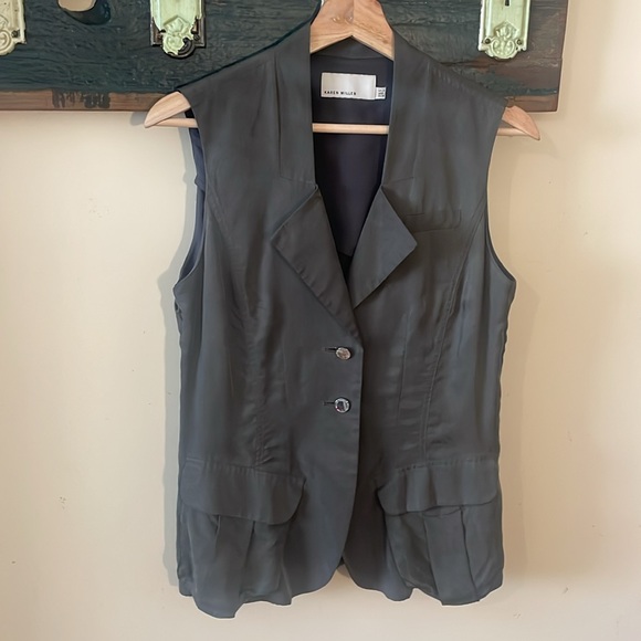 Karen Millen Army Green Faux Silk Vest Size 6 - Picture 6 of 16